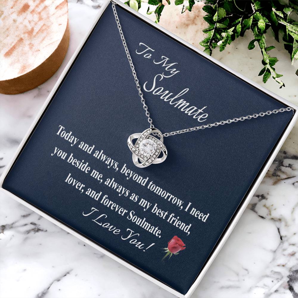 To My Soulmate Message Card Necklace  For Wife Girl - Love Knot Necklace