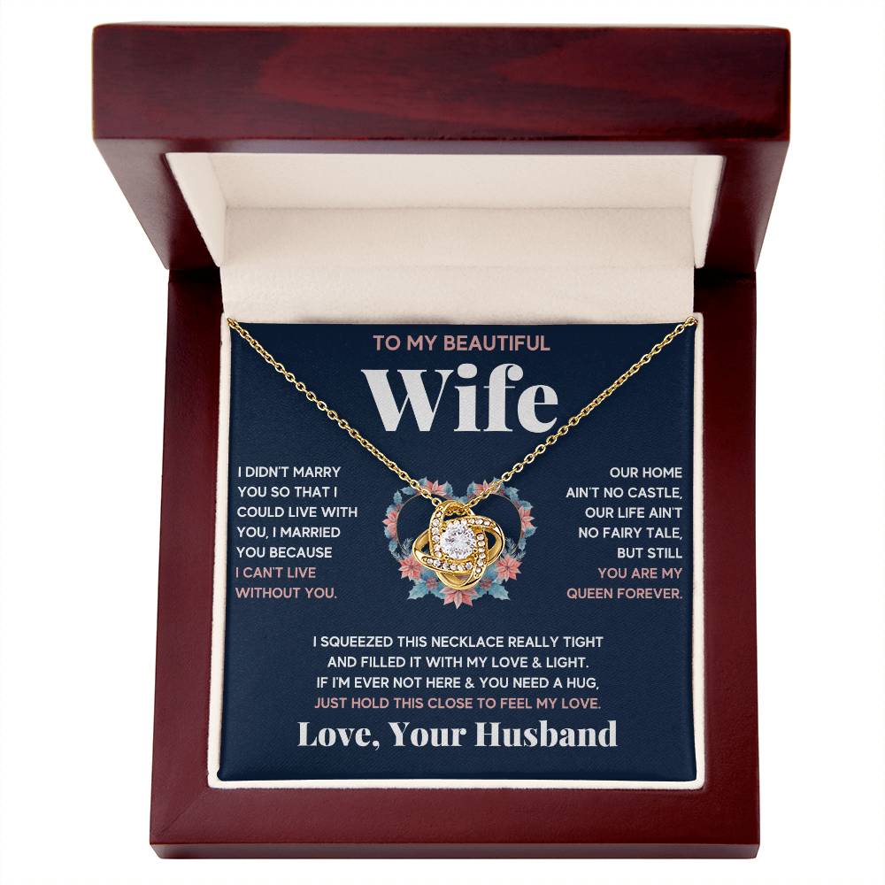 To My Beautiful Wife Squeeze Love Knot Necklace Gift Set Love Knot Necklace