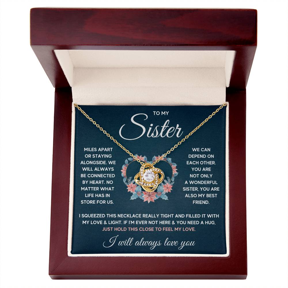 To My Sister Squeezed Love Knot Necklace Gift Set Love Knot Necklace