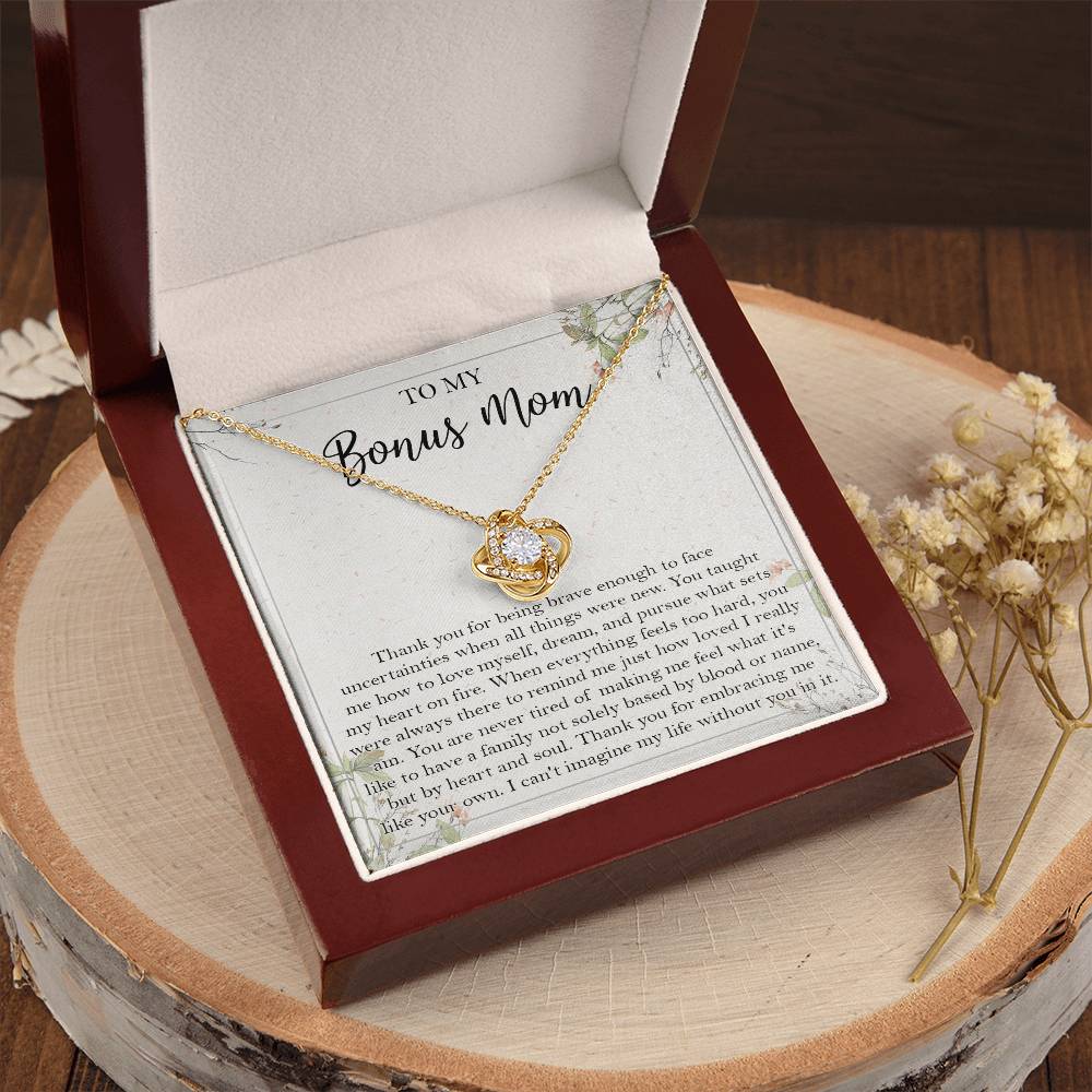 To My Bonus Mom Necklace Gift Bonus Mom Necklace Step Mom Gift For Birthday Unique Message Card From Daughter Son To S Love Knot Necklace