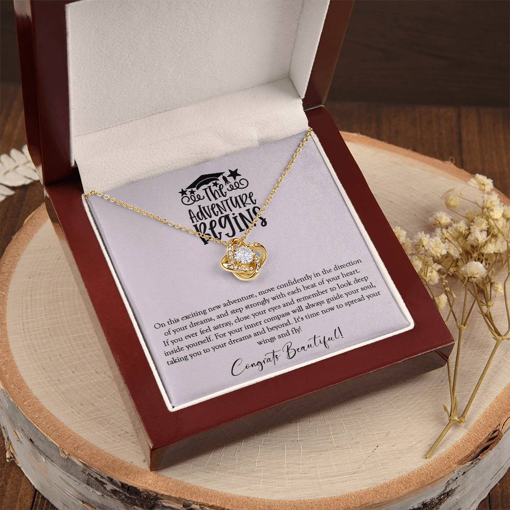 The Adventure Begins - Graduation Necklace Gift For Her Class Of 2022 Hight School College Graduation Gift Love Knot Necklace
