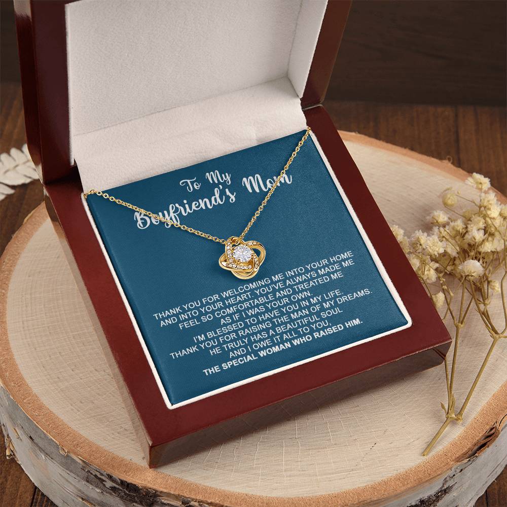 To My Boyfriend's Mom - I Owe It All To You - Necklace Christmas Gift For Boyfriends Mom Pendant Necklace Mothers Day Gift For Boyfr Love Knot Necklace