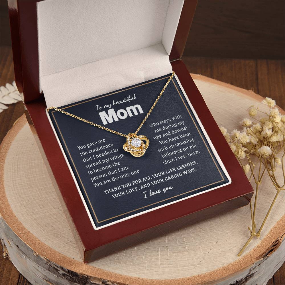 To My Beautiful Mom Necklace Gift From Daughter On Mother's Day Birthday Anniversary Love Knot Necklace