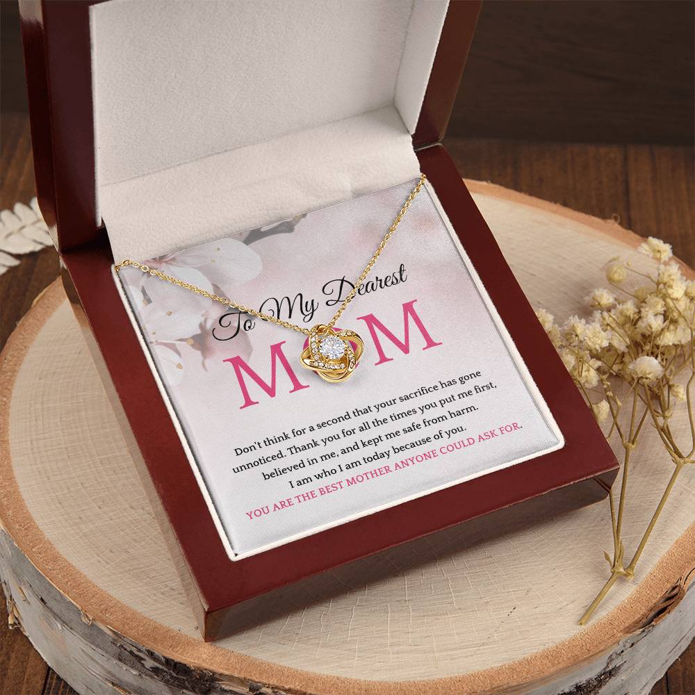 Thank You To My Dearest Mom Elegant Center Cz Love Knot Pendant Necklace Love Knot Necklace