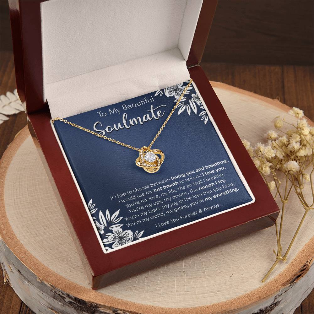 Gift For Your Soulmate - Last Breath I Breath Navy Flower Love Knot Necklace Love Knot Necklace