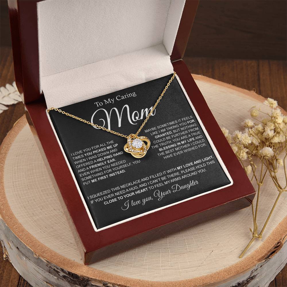 To My Caring Mom Love Knot Necklace