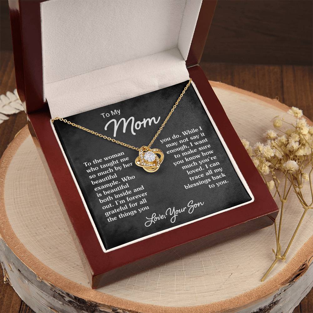 To My Mom - Heart Melt Message Love Knot Necklace 1 Love Knot Necklace