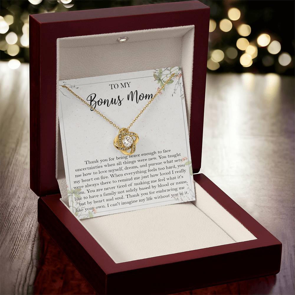 To My Bonus Mom Necklace Gift Bonus Mom Necklace Step Mom Gift For Birthday Unique Message Card From Daughter Son To S Love Knot Necklace