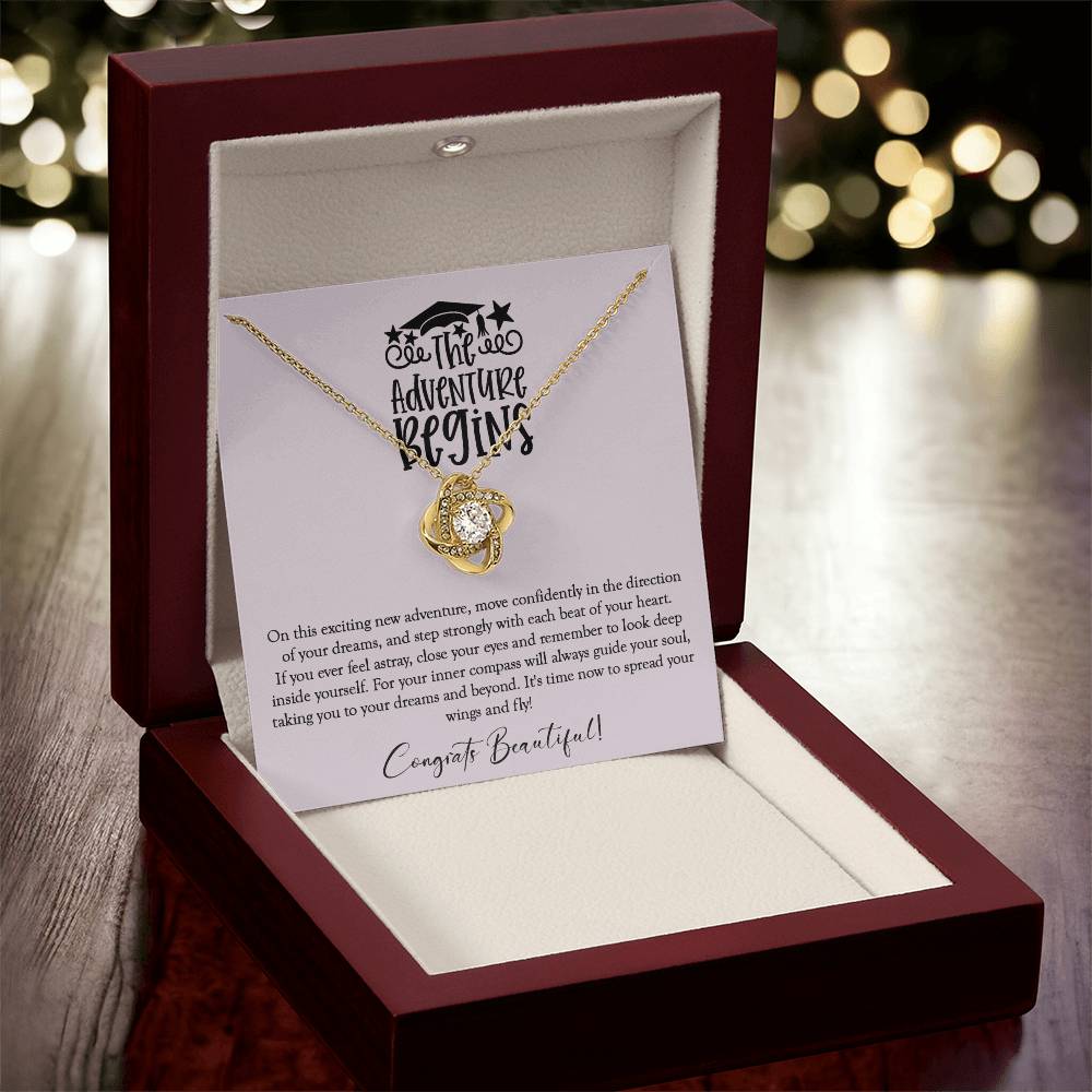 The Adventure Begins - Graduation Necklace Gift For Her Class Of 2022 Hight School College Graduation Gift Love Knot Necklace