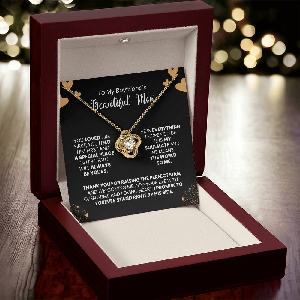 To My Boyfriend's Mom - Thank You For Raising The Perfect Man - Love Knot Necklace Love Knot Necklace