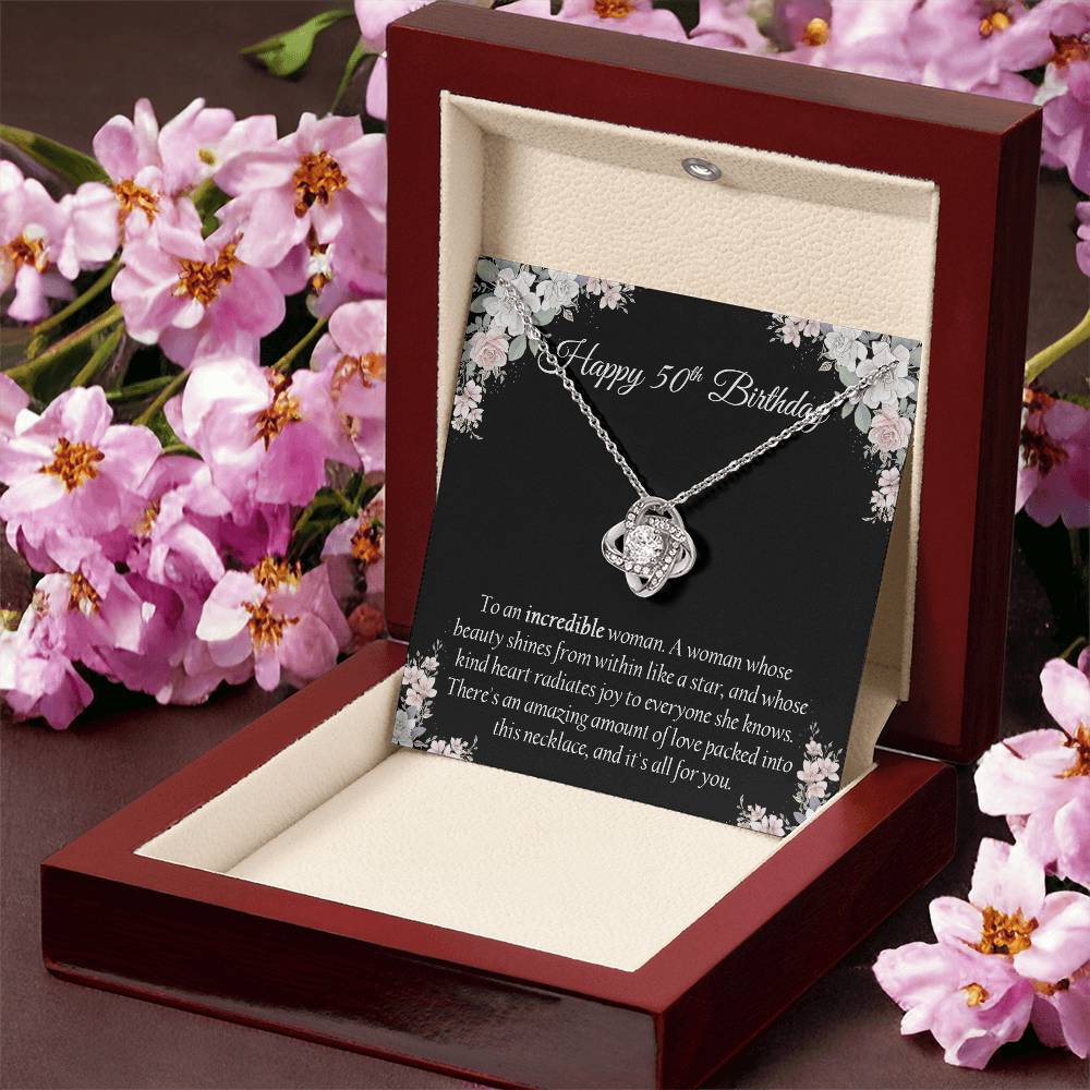 Happy 50Th Birthday Gift For Her Sentimental Gift Birthday Jewelry Necklace Gift Box With Message Card Love Knot Necklace