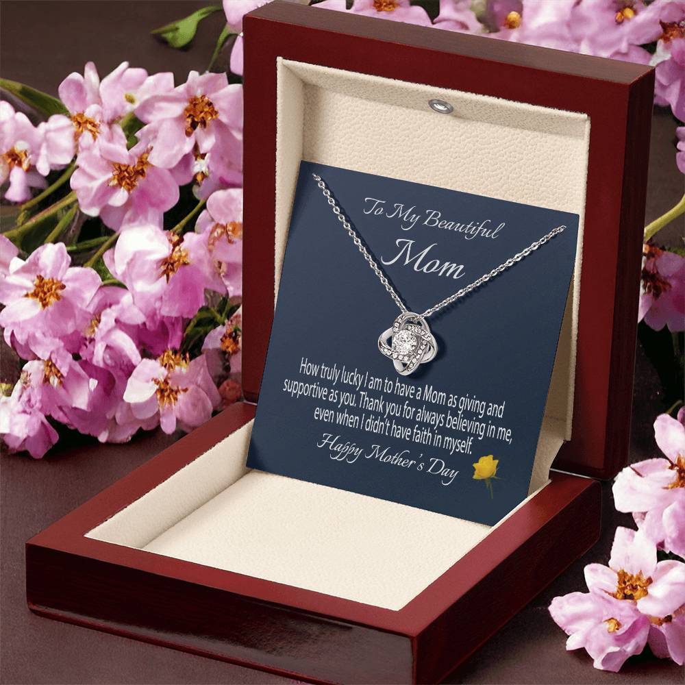 To My Beautiful Mom Gift Necklace Mother's Day Message Card Necklace For Mom To Mom From Daughter Gift To Mom From Son Gift Ne Love Knot Necklace