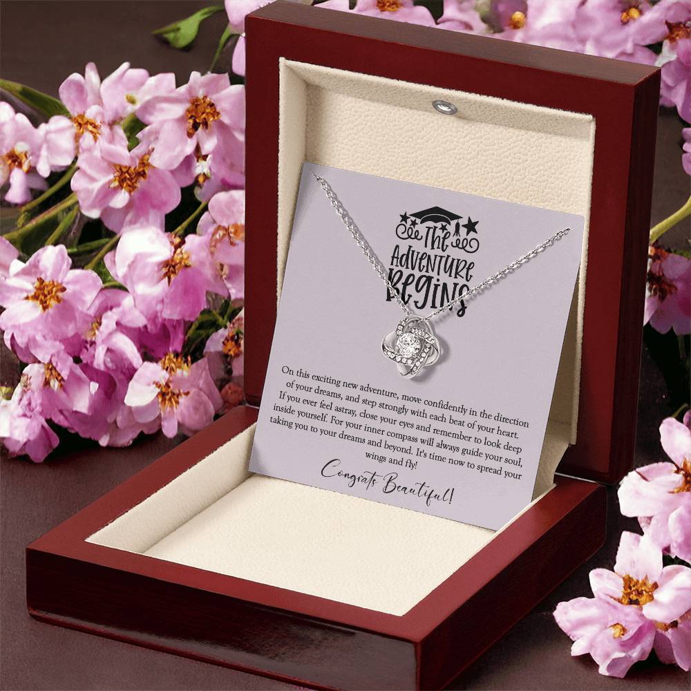 The Adventure Begins - Graduation Necklace Gift For Her Class Of 2022 Hight School College Graduation Gift Love Knot Necklace