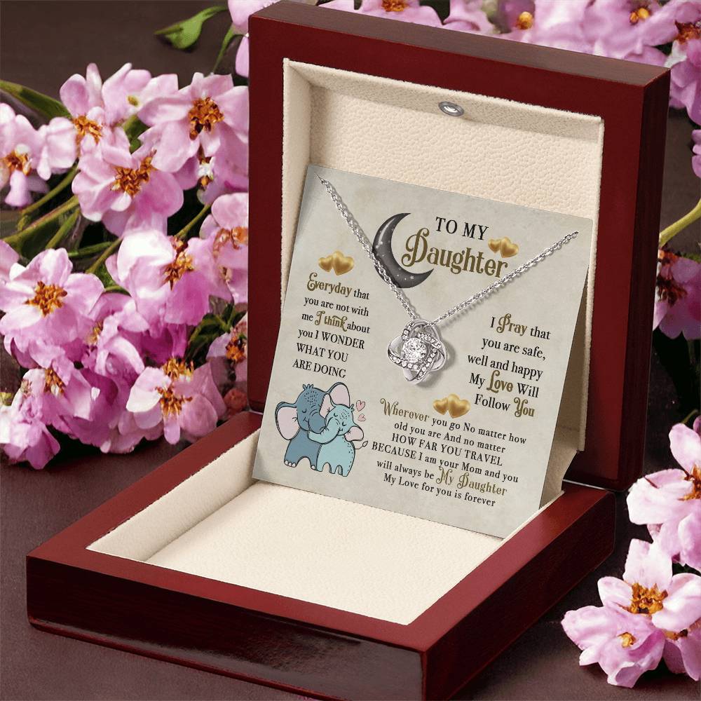To My Daughter Elephant Mom Birthday Gift To My Daughter Elephant Love Necklace Gift For Daughter Daughter Birthday Daughte Love Knot Necklace