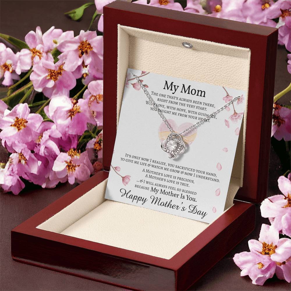 Mother's Day Message Card Necklace For Mom Love Knot Necklace For Mom Mom Gift From Daughter Mom Gift From Son Love Knot Necklace