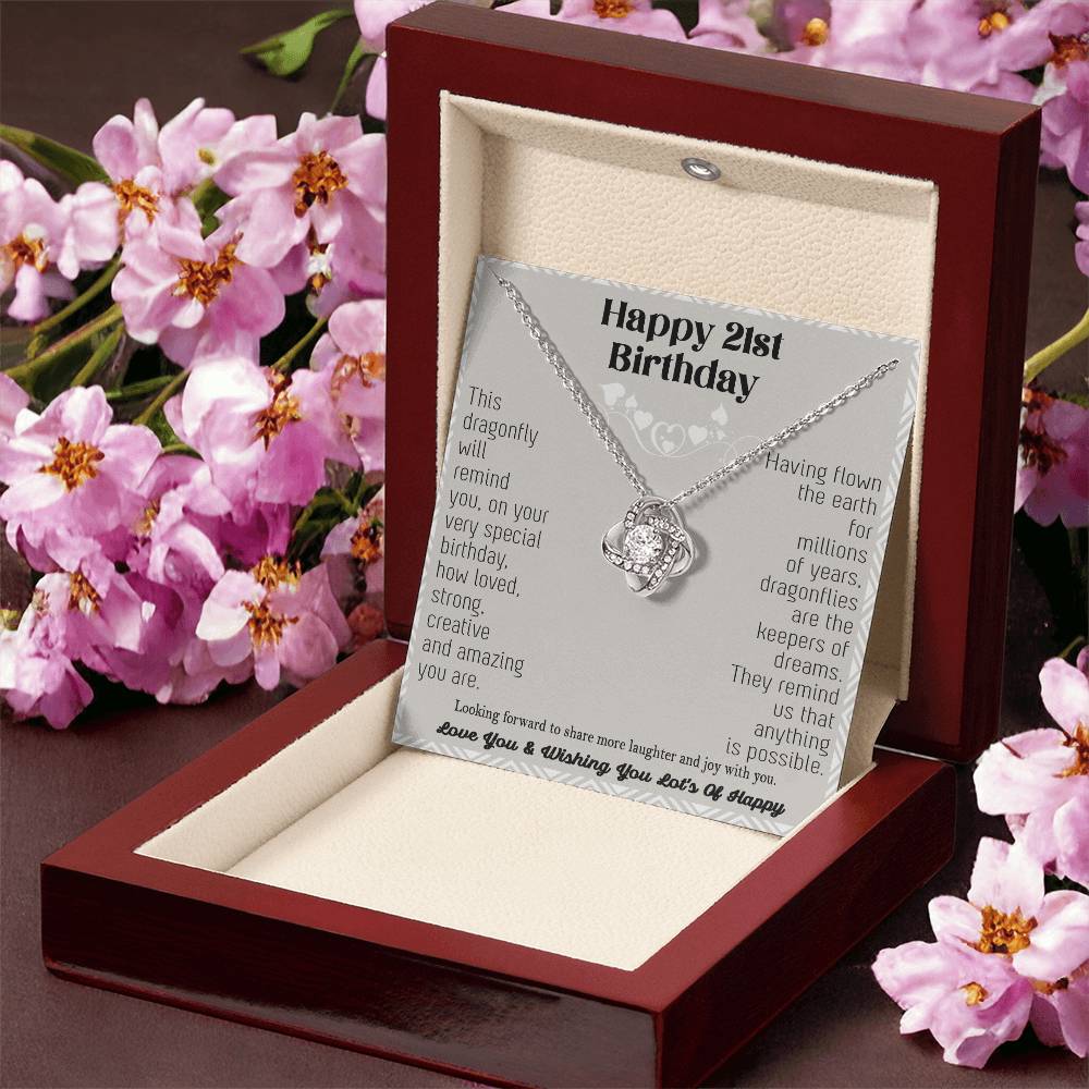 21St Birthday Dragonfly Necklace Gift Happy 21St Birthday Gifts For Her Best Friend Daughter Sister Niece Auntie Necklace Happy 21 Birthday Birthday Necklace Love Knot Necklace