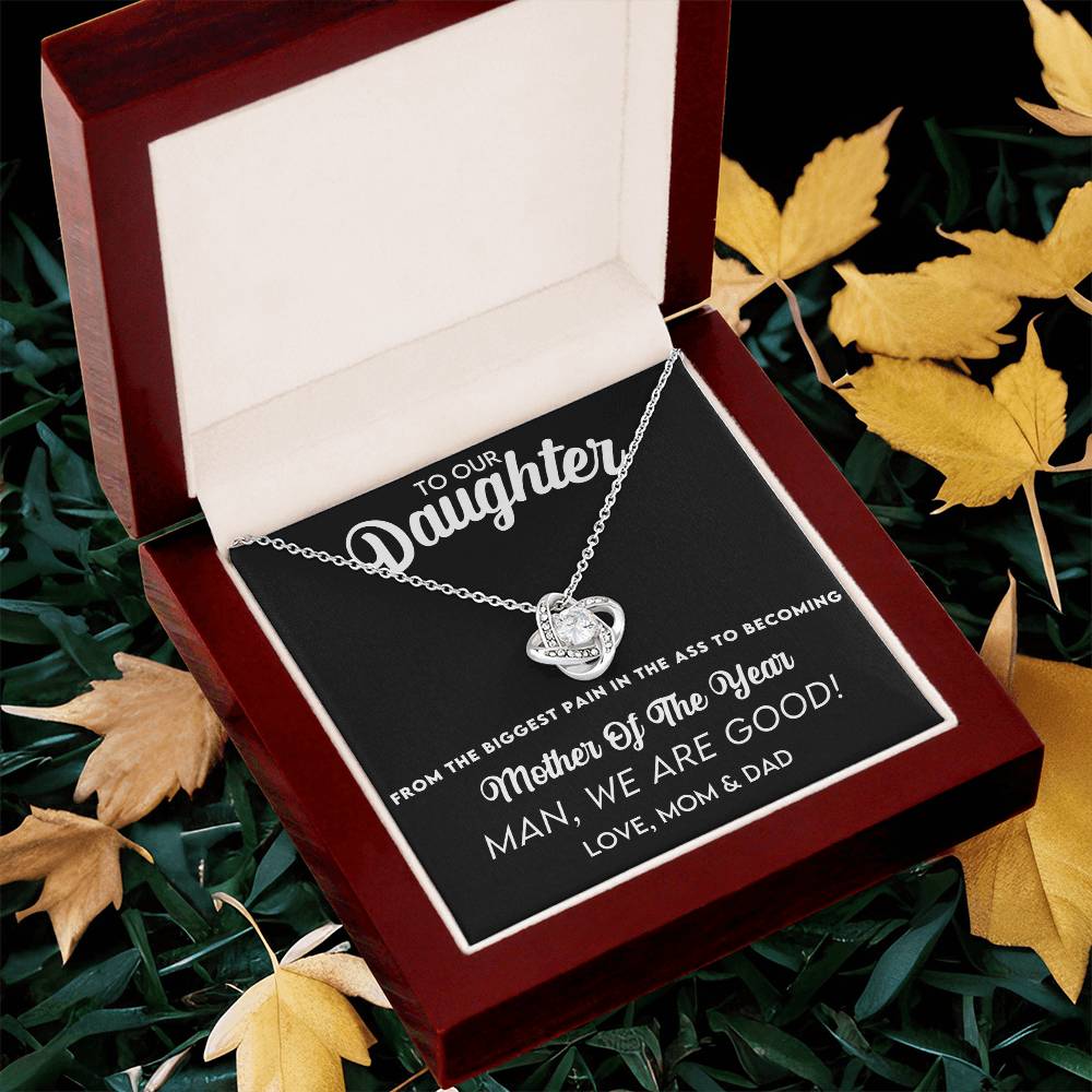 Humor And Elegant Gift For Your Wonderful Daughter On Mother's Day Love Knot Necklace