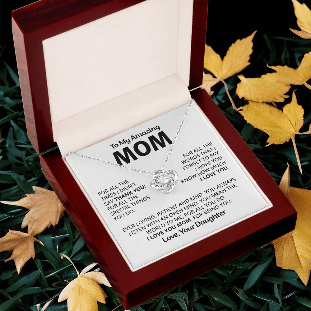 To My Amazing Mom - Heart Melt Message Love Knot Necklace Love Knot Necklace