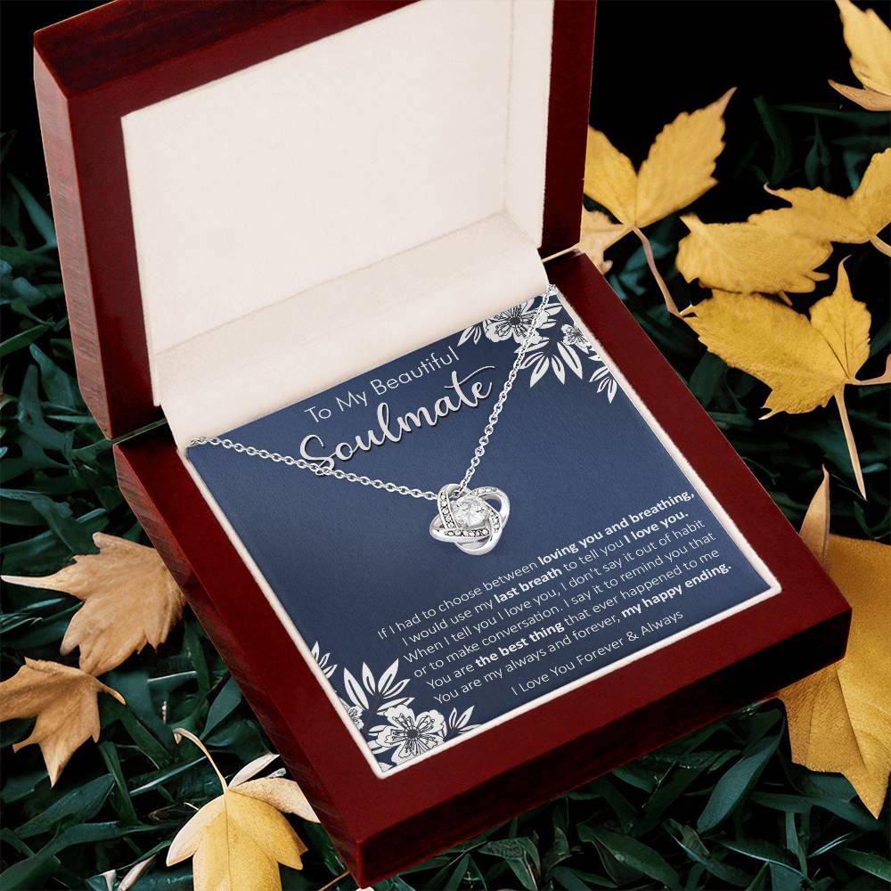 Gift For Your Soulmate - Last Breath Habit Navy Flower Love Knot Necklace Love Knot Necklace