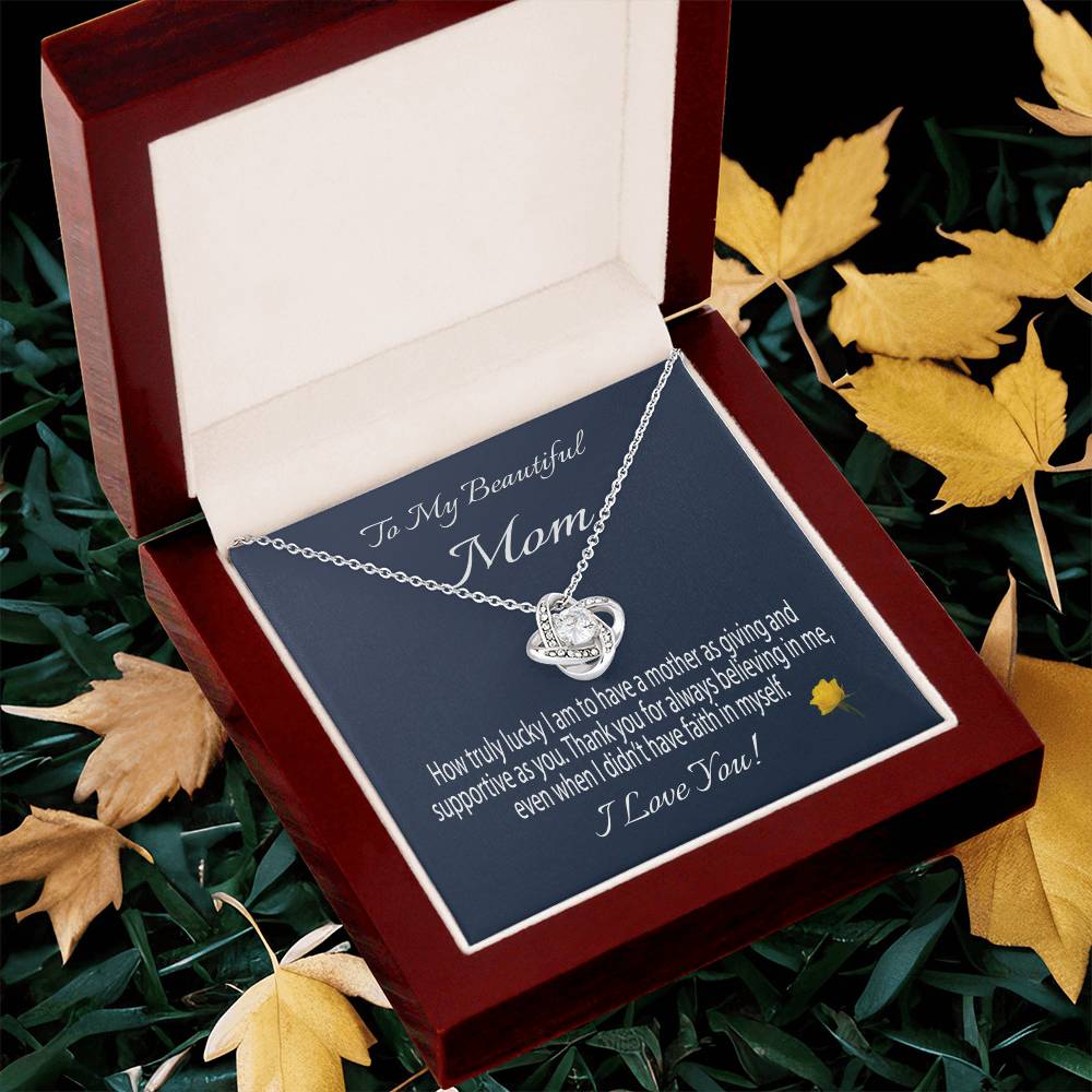 To My Beautiful Mom Gift Necklace Message Card Necklace For Mom Mom Birthday Gift Mother's Day Gift Necklace F Love Knot Necklace
