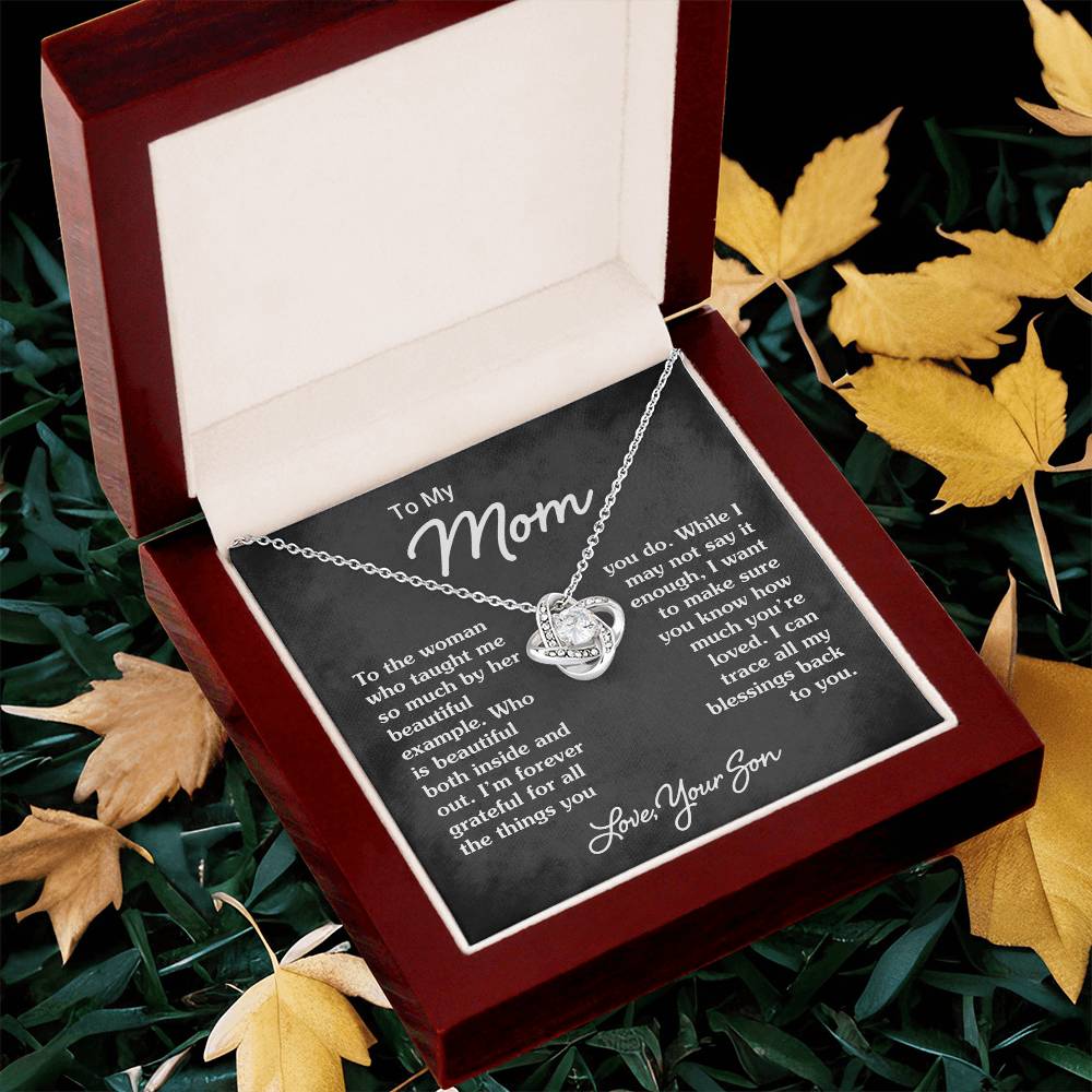 To My Mom - Heart Melt Message Love Knot Necklace 1 Love Knot Necklace