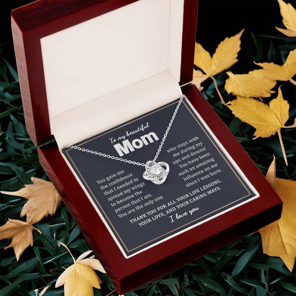 To My Beautiful Mom Necklace Gift From Daughter On Mother's Day Birthday Anniversary Love Knot Necklace