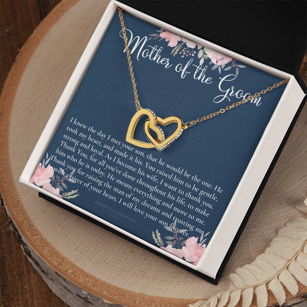 Mother Of The Groom Gift Necklace Wedding Gift Bridal Party Rehearsal Dinner Man Of My Dreams Parent Of Groom Mother In Law Gift Interlocking Hearts Necklace