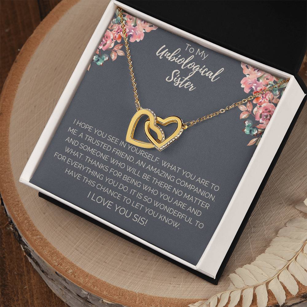 Unbiological Sister Necklace - Dark Interlocking Hearts Necklace