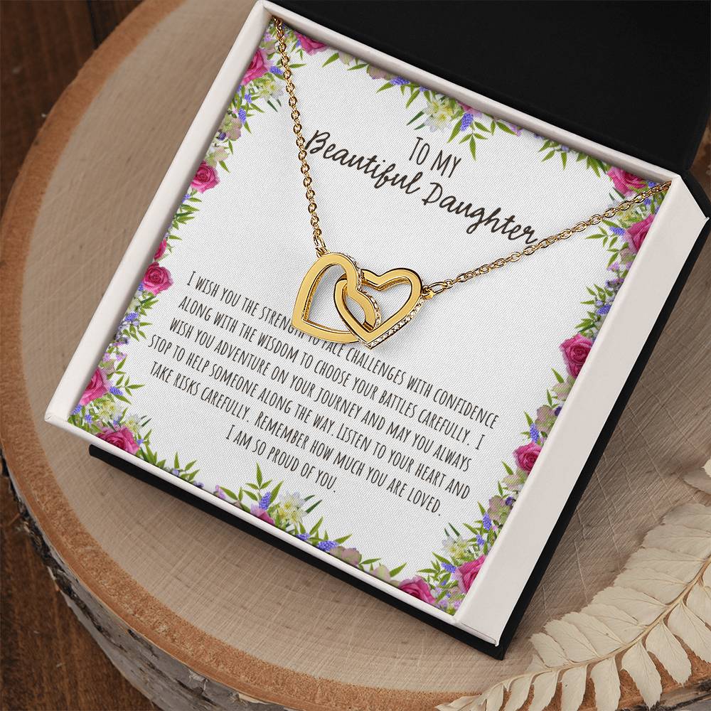 To My Beautiful Daughter I Wish You The Strength - Floral Interlocking Hearts Necklace