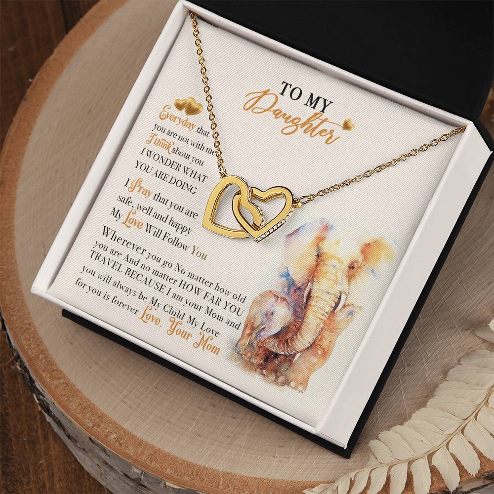To My Daughter Necklace From Elephant Mom Interlocking Hearts Necklace