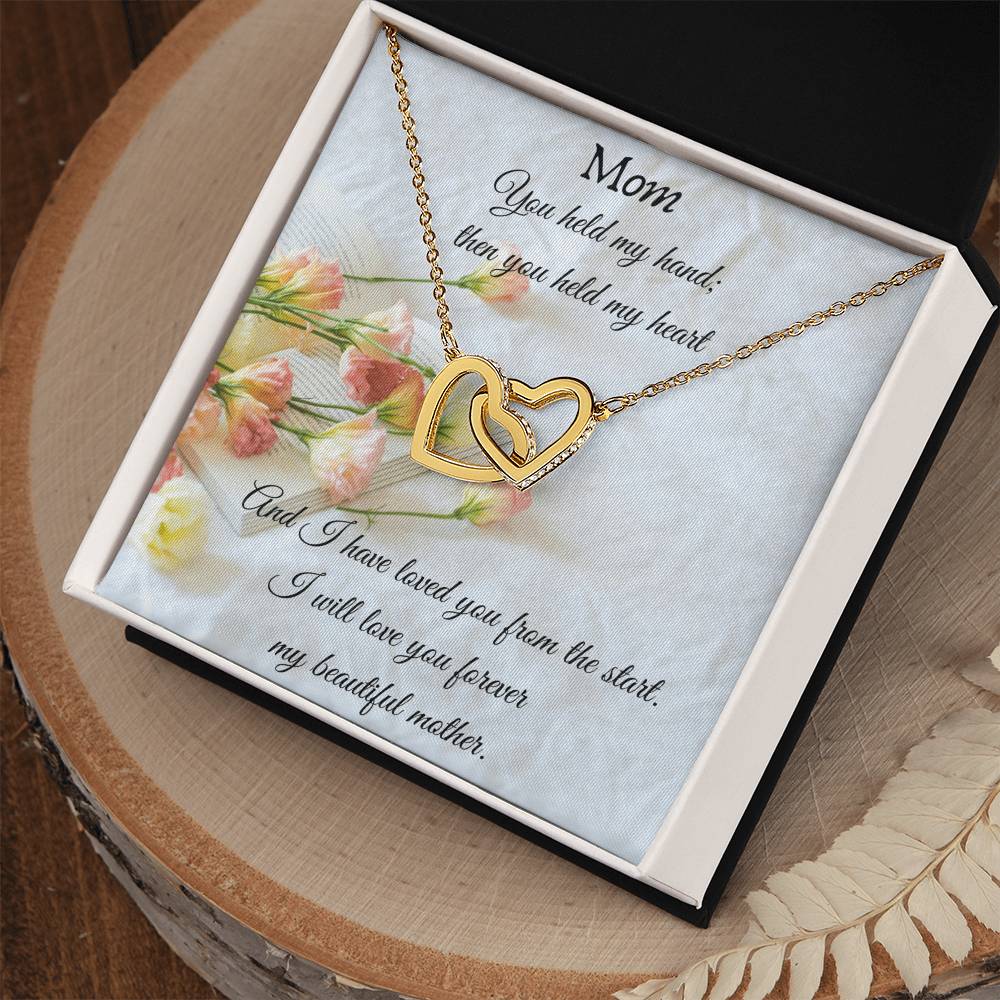 Gift For Mom - Interlocking Heart Necklace With Cubic Zirconia Interlocking Hearts Necklace