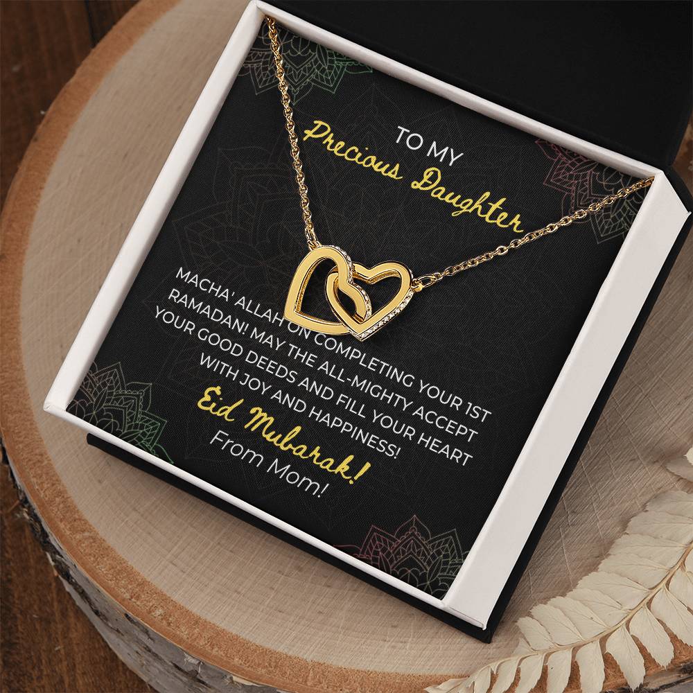 To My Daughter- Macha'Allah For Completing Your 1St Ramadan - Eid Mubarak Gift For Daughter- Necklace Interlocking Hearts Necklace