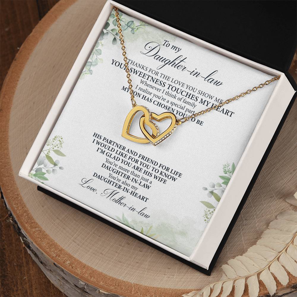 To My Daughter-In-Law- Perfect Gift From Mother-In-Law Interlocking Hearts Necklace