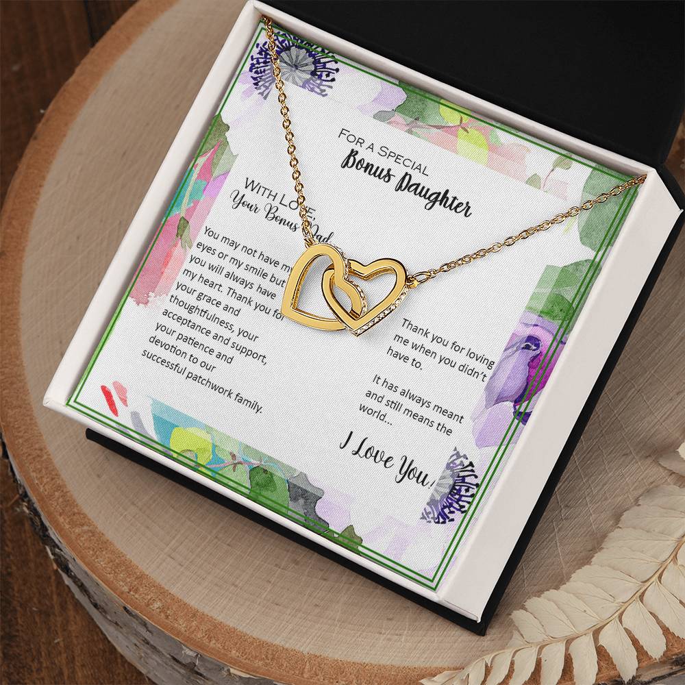 Bonus Daughter From Bonus Dad No Dna But You Have My Heart Interlocking Hearts Necklace