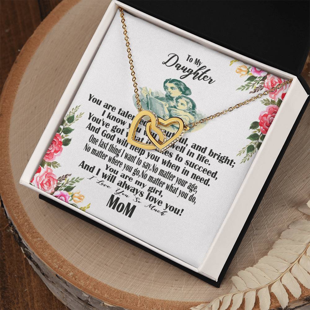 Gift For Daughter Massage Card Design Interlocking Hearts Necklace