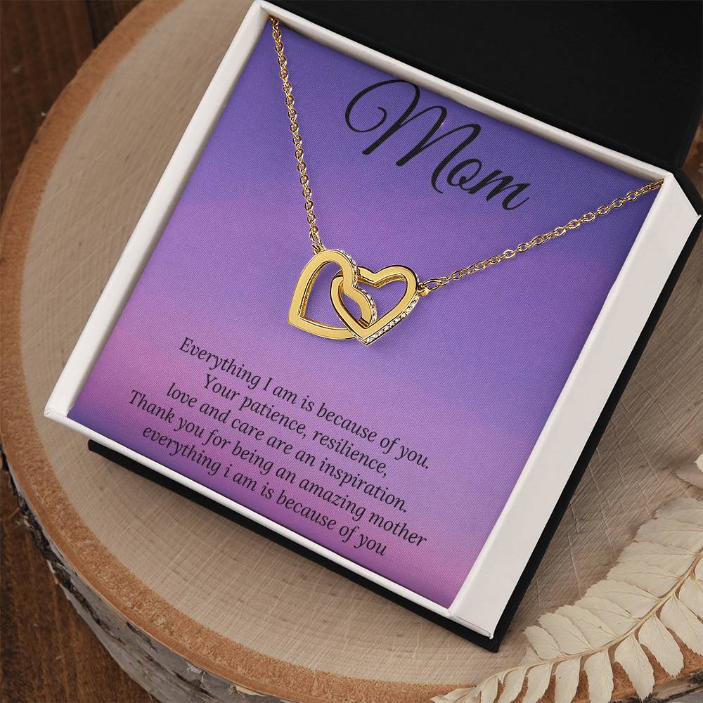 Everything I Am Is Because Of You Two Hearts Interlocking Hearts Necklace
