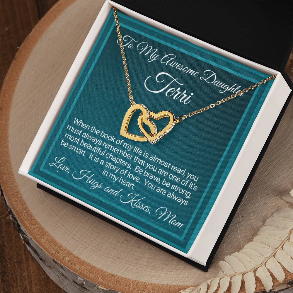 Personalized Awesome Daughter Necklace Gift From Mom Interlocking Hearts Necklace