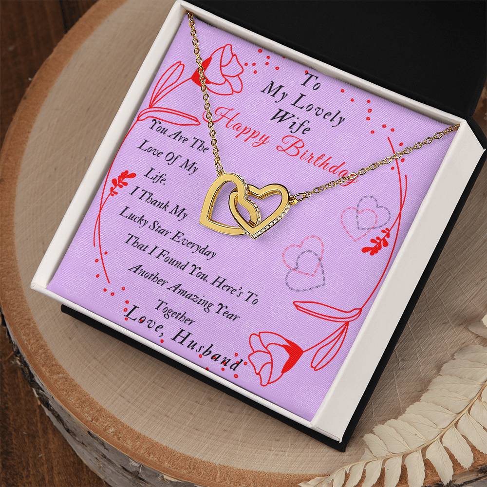 Two Hearts Interlocked To My Lovely Wife-Happy Birthday Wife Gifts Birthday Gift Romantic Wife Gift Wife Jewelry Anniversary Wife Gift Interlocking Hearts Necklace