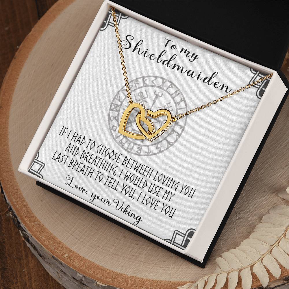 To My Shieldmaiden Interlocking Heart Necklace To Wife Necklace Shieldmaiden And Viking Interlocking Hearts Necklace
