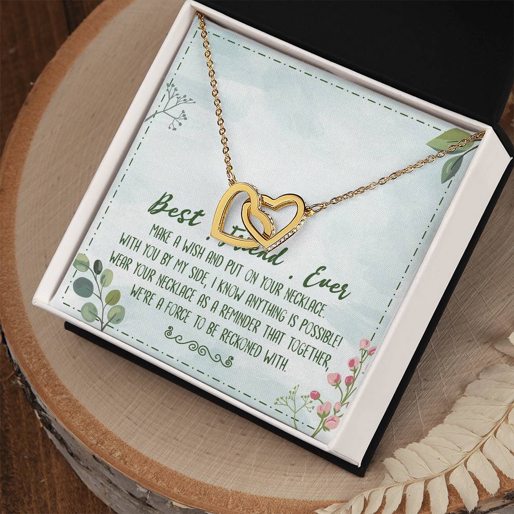 Best Friend Ever Interlocking Hearts Necklace Birthday Message Card