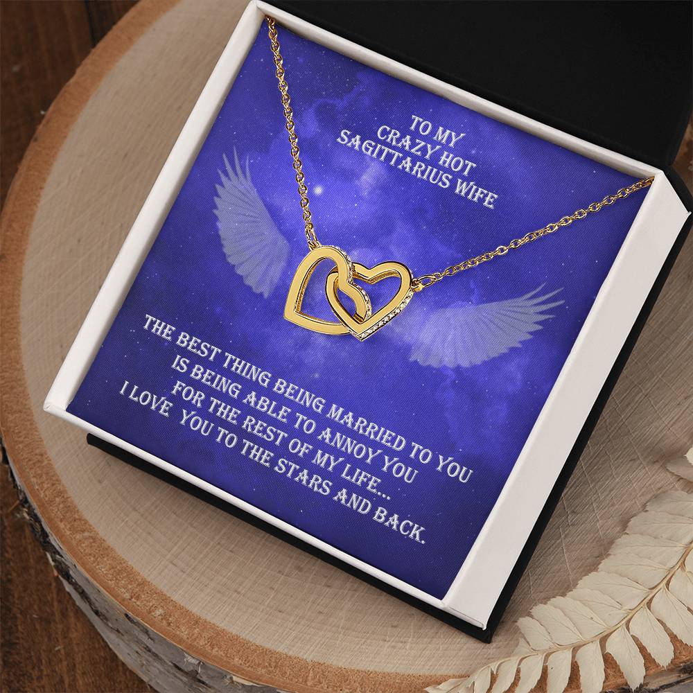 Hot Sagittarius Wife Interlocked Hearts Necklace With Personal Message Cadr And Jewelry Box. Interlocking Hearts Necklace