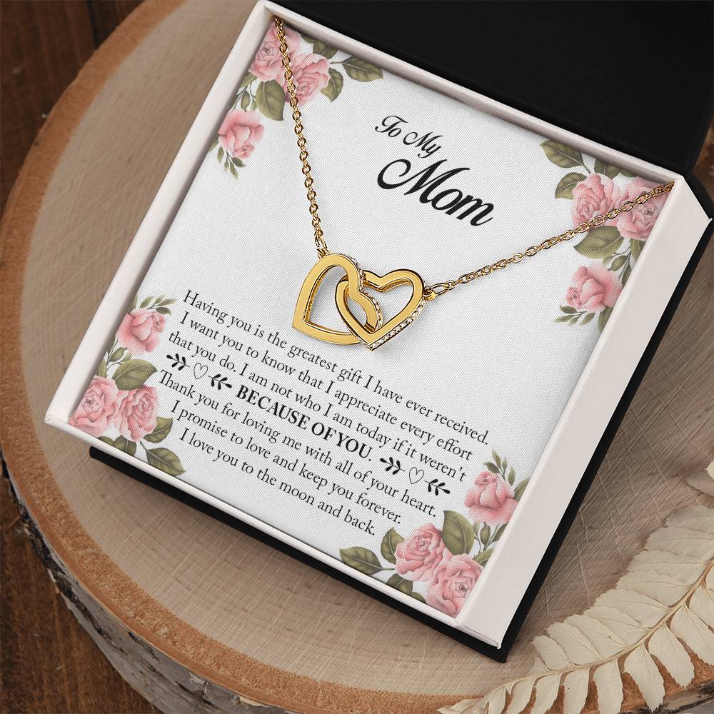 Because Of You Mom Interlocking Hearts Necklace