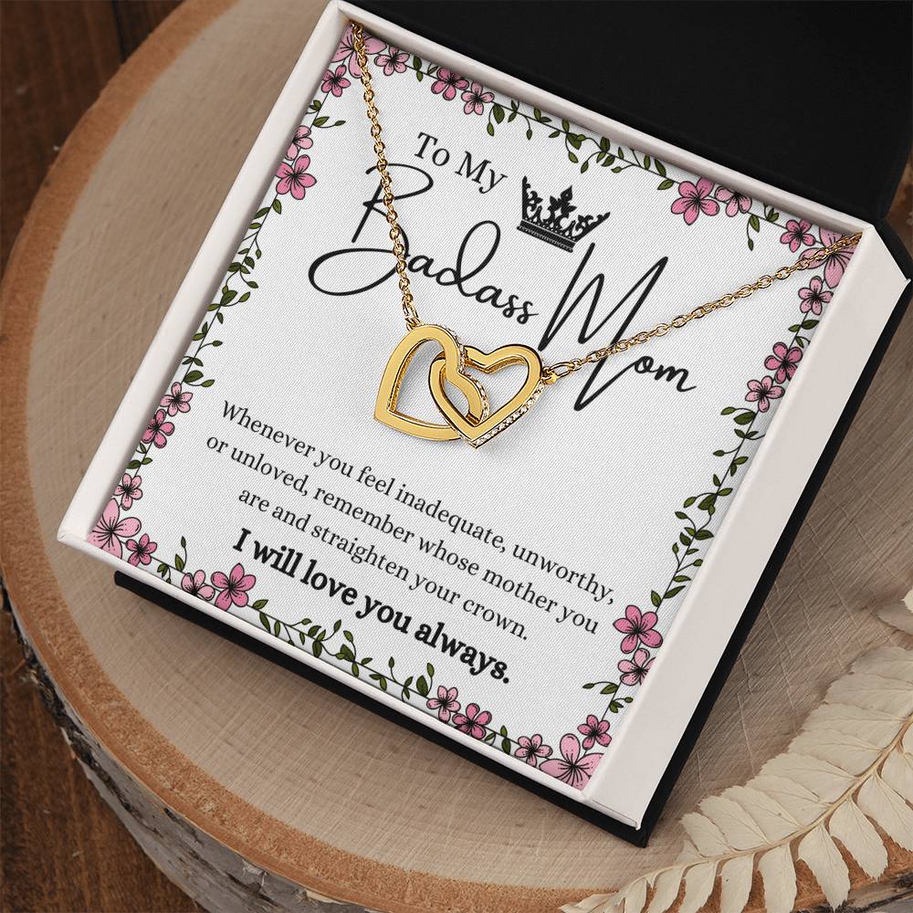 To My Badass Mom Interlocking Hearts Necklace Gift Set