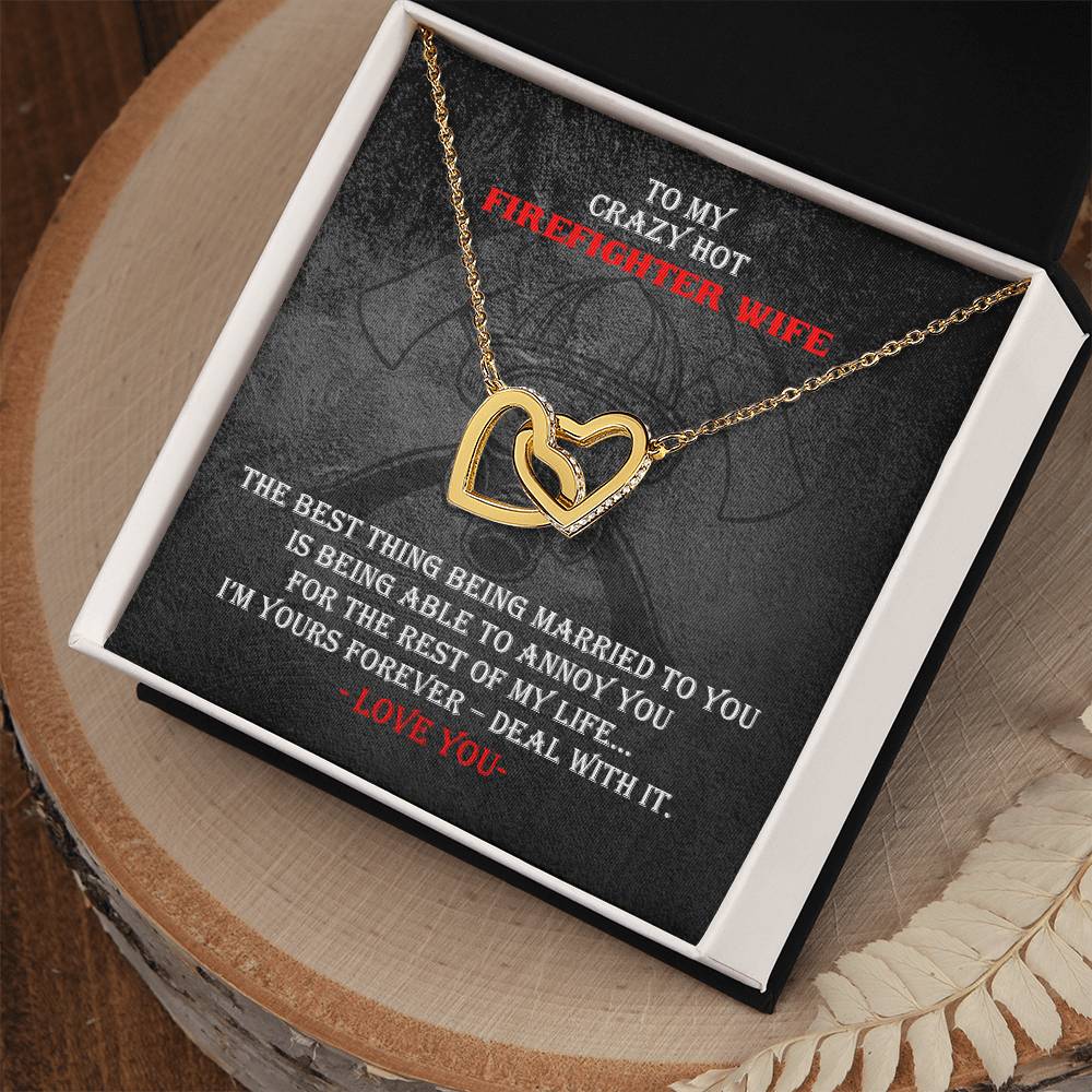 Crazy Hot Firefighter Wife Necklace Gift Interlocking Hearts Necklace