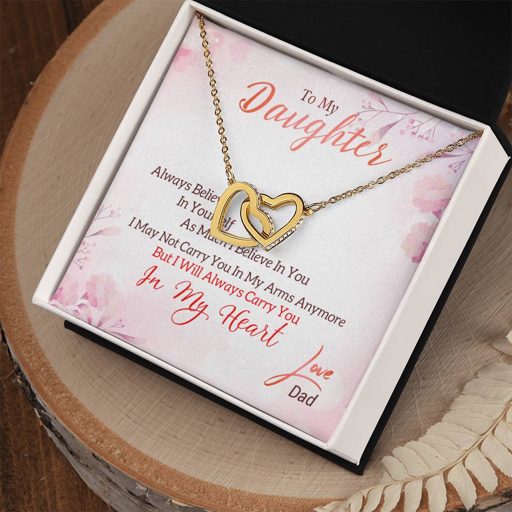 I May Not Carry You In My Arms Anymore But I Will Always Carry You In My Heart Necklace With Message Card Interlocking Hearts Necklace
