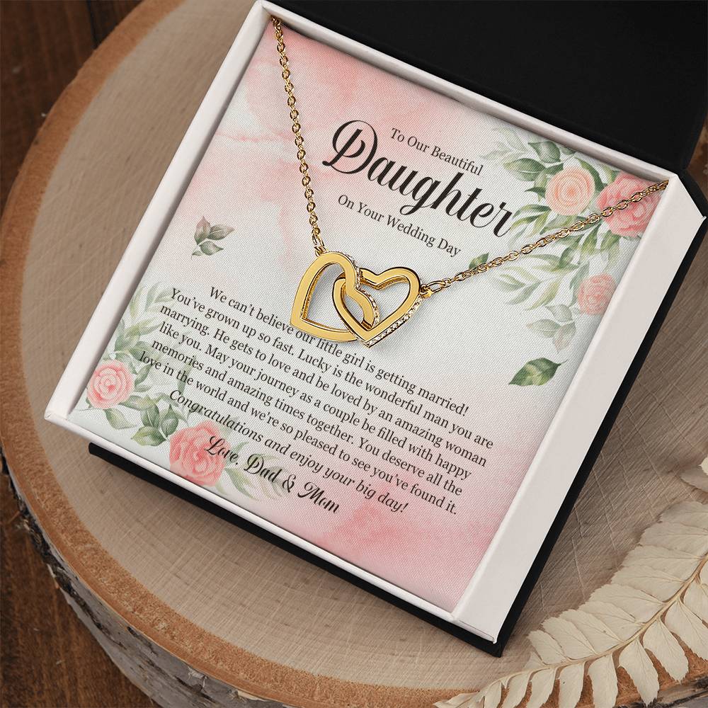 Wedding Day Gift - To My Beautiful Daughter Interlocking Hearts Necklace