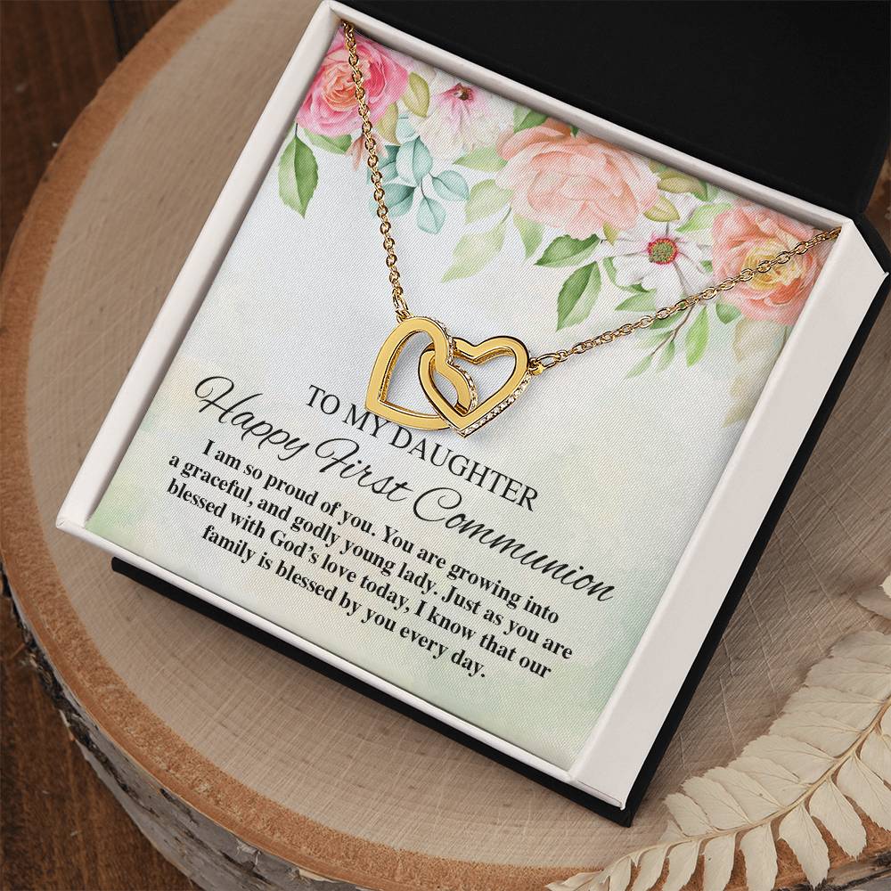 To My Daughter Happy First Communion Interlocking Hearts Necklace