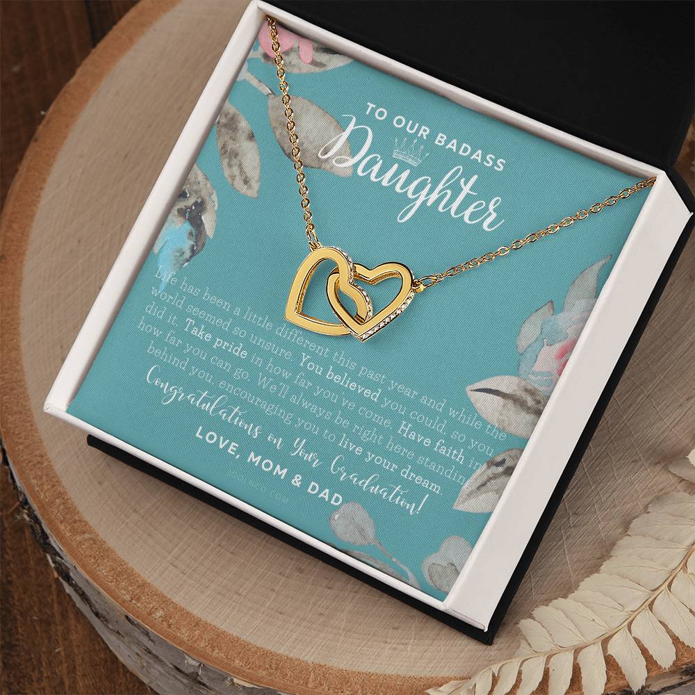 To Our Badass Daughter Straighten Your Crown Necklace Parents Daughter Necklace Daughter Graduation Gift Graduation On Pandemic Interlocking Hearts Necklace