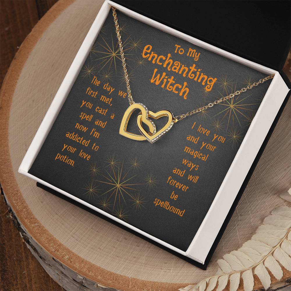 Enchanting Witch Interlocking Hearts Necklace Halloween Gift