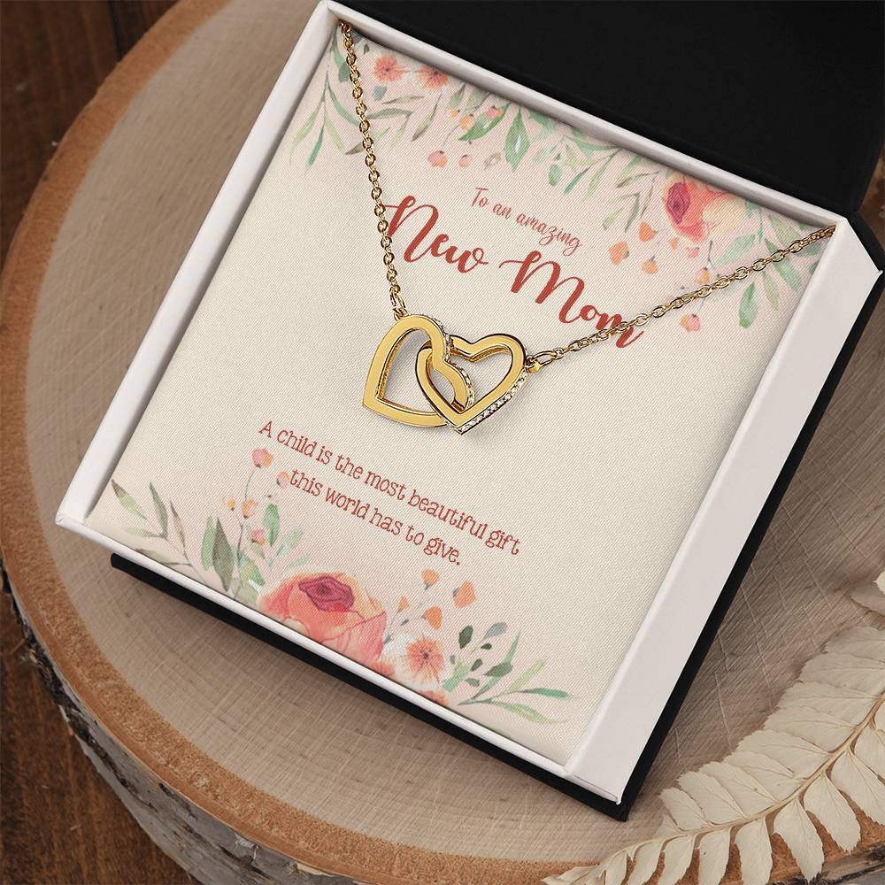 To An Amazing New Mom Mommy To Be Gift Pregnant Necklace Interlocking Hearts Necklace